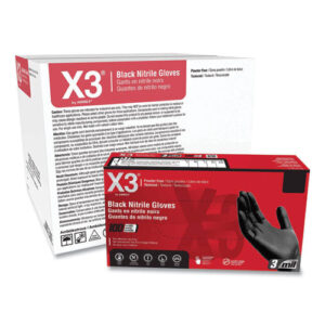 Industrial Nitrile Gloves, Powder-Free, X-Large, 3 mil Thick, 9.5" Long, Black, 100/Box, 10 Boxes/Carton